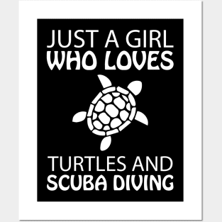 Girl Turtle scuba diving Posters and Art